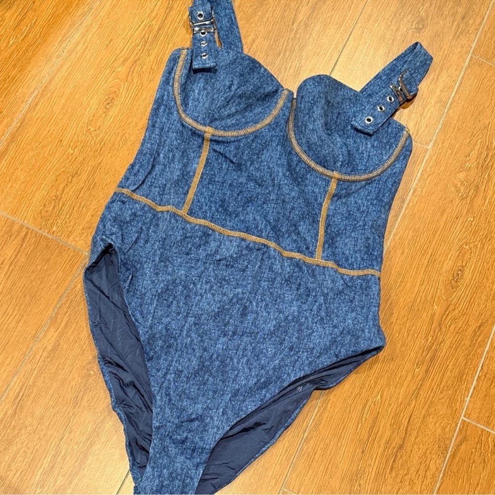 Onia Blue and Tan Women Swim One Piece